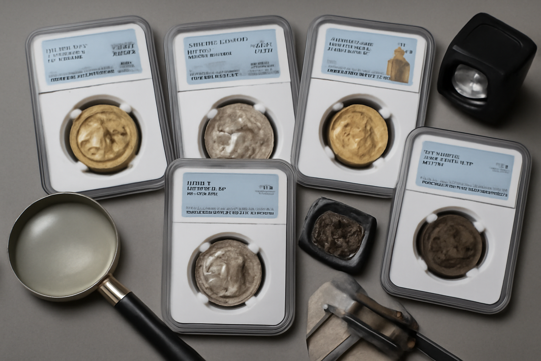 Monedas antiguas de diferentes estados de conservación