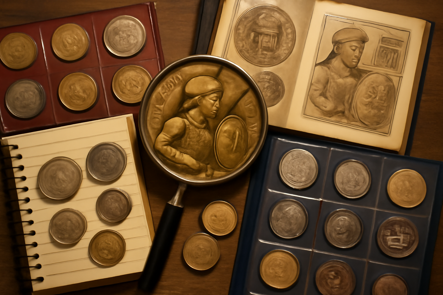Colección de monedas antiguas de diferentes épocas