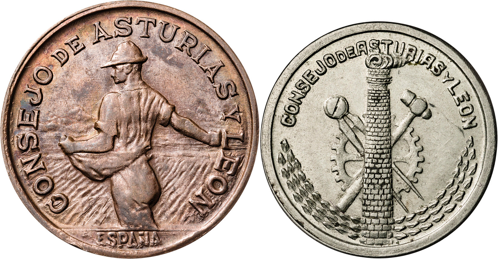 Asturias y León: Lote de 50 céntimos y 1 peseta.