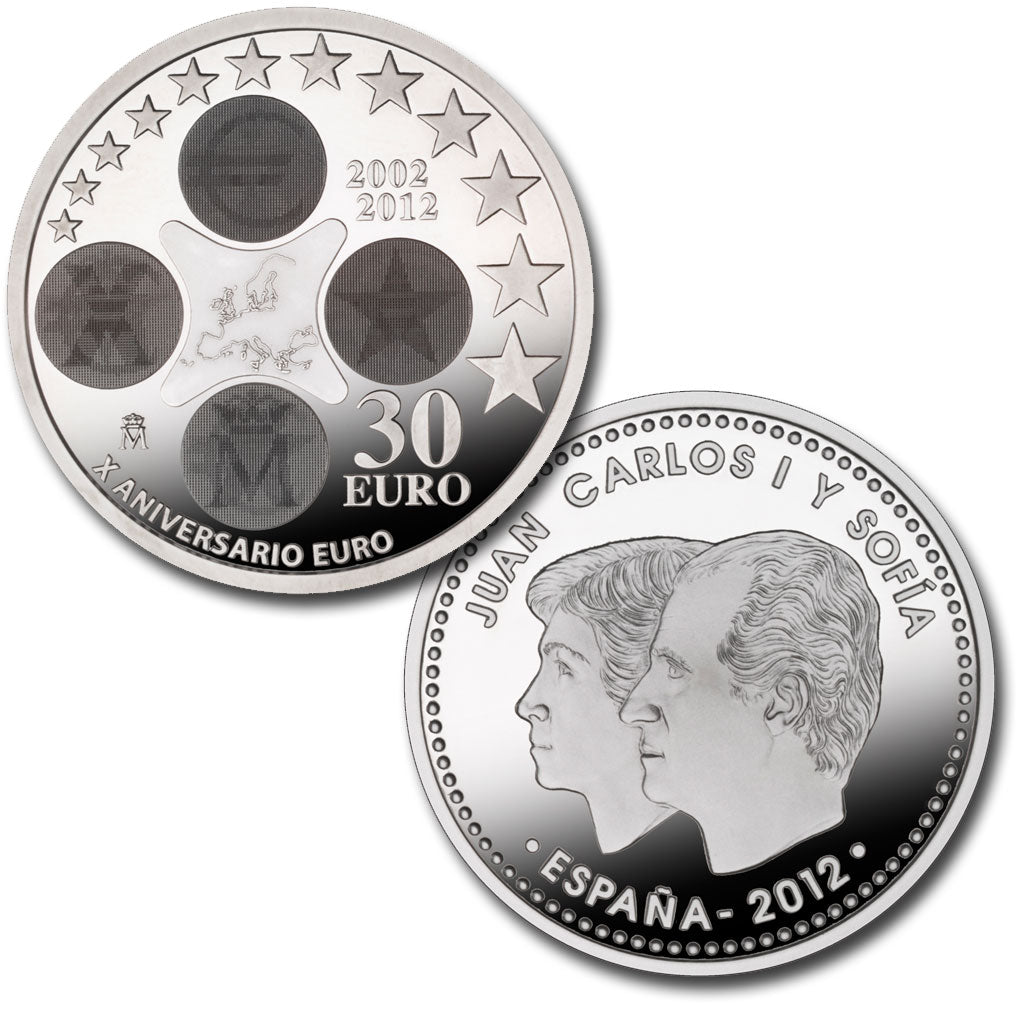 FNMT. 30 €. 2012. X Aniversario de la puesta en circulación del Euro.