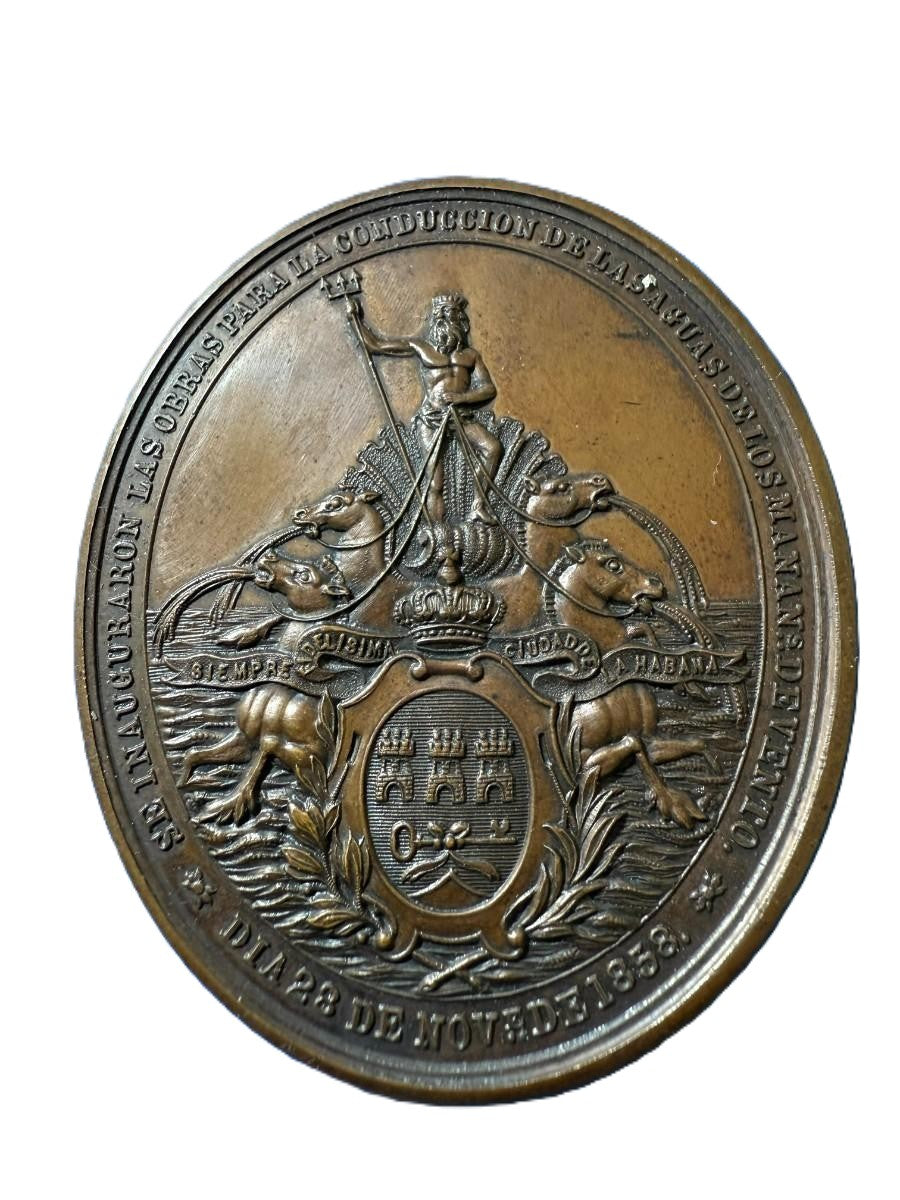 ISABEL II. Medalla. 1858. LA HABANA. CONDUCCIÓN DE AGUAS A LA HABANA.Escasa. Excelente estado. EBC+