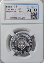 Arenys de Mar. Colección completa. 1 Pta y 50 cts. Raras. Encapsuladas. AU