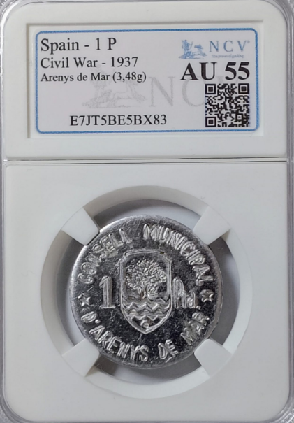 Arenys de Mar. Colección completa. 1 Pta y 50 cts. Raras. Encapsuladas. AU