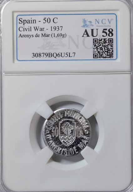 Arenys de Mar. Colección completa. 1 Pta y 50 cts. Raras. Encapsuladas. AU