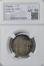 CARLOS II (1665-1700). Tari.  1687. Nápoles. EBC/EBC+. AU-55 Preciosa pátina.