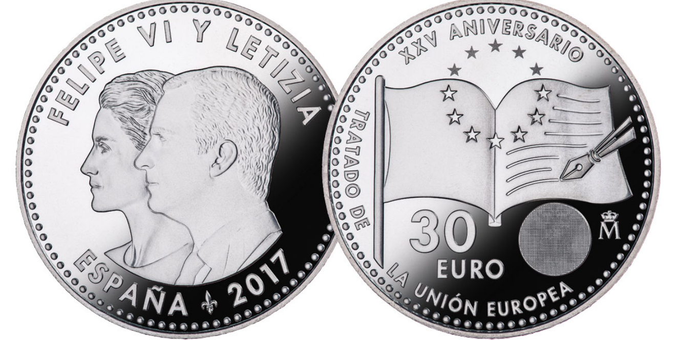 FNMT. 30 €. 2017. XXV Aniversario Tratado de la Unión Europea.