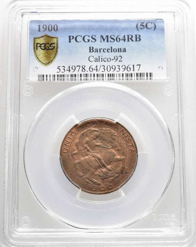 UNIÓN CATALANISTA. Módulo 5 céntimos. 1900 Barcelona. Encapsulada. MS64RB