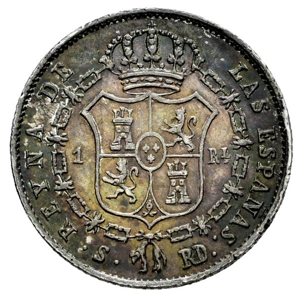 Isabel II (1833-1868). 1 Real. Sevilla. 1850. MBC+/EBC-. Pátina.