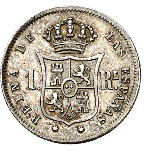 Isabel II. 1 real. Sevilla. 1863 (AC. 336). 1,33 g. EBC-. Proveniente de la Colección Flemming