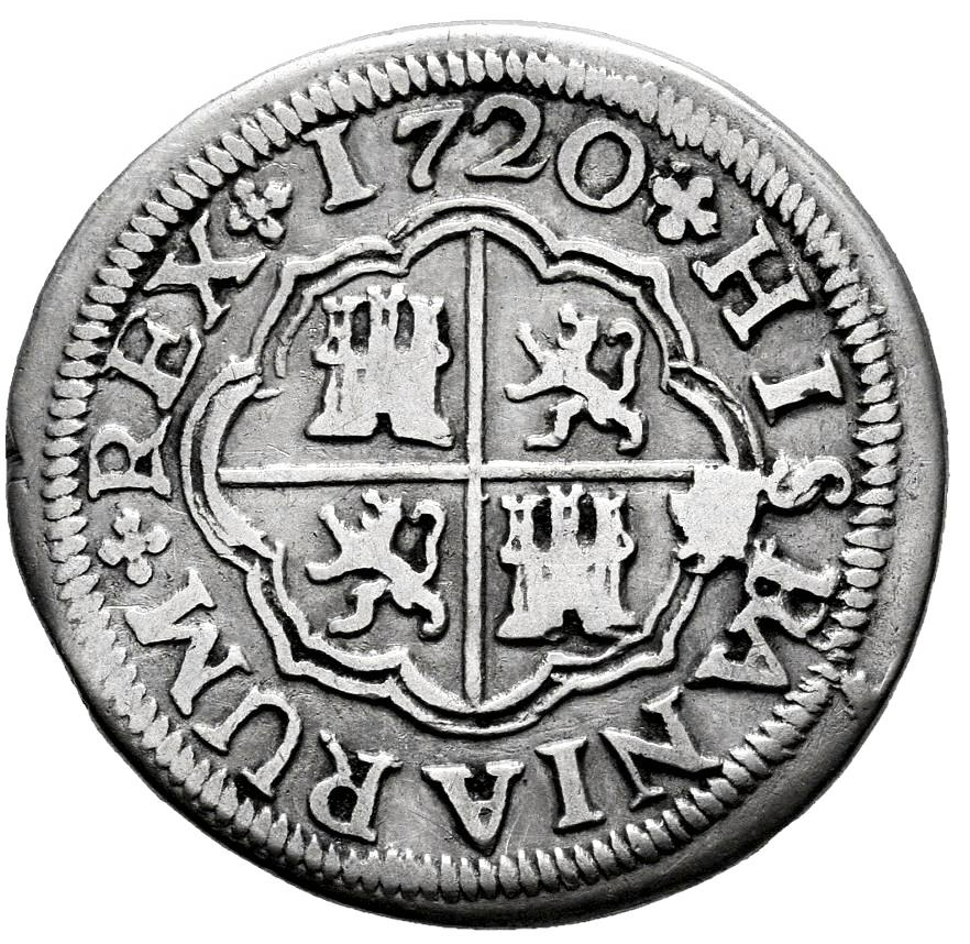 Felipe V (1700-1746). 1 real. 1720. Sevilla. J. Fecha Rarísima. MBC+/MBC
