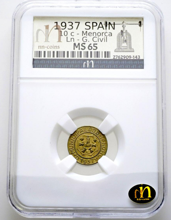 Consejo Municipal de Menorca (Baleares): 10 Céntimos. MS-65. Excelente calidad