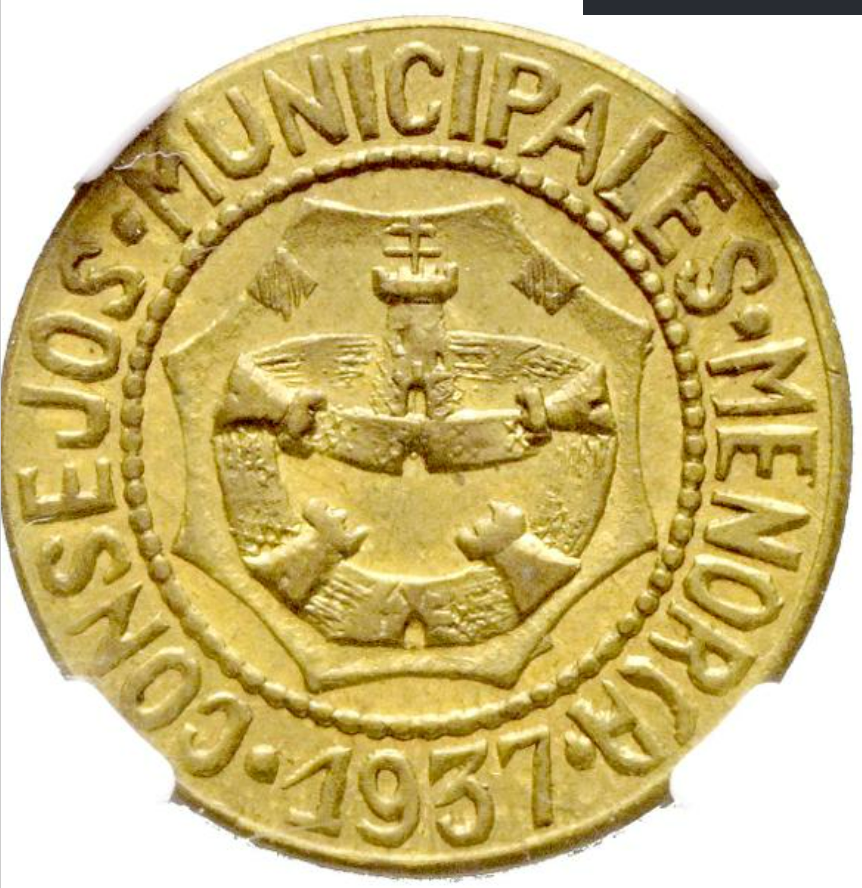 Consejo Municipal de Menorca (Baleares). 2,5 Pesetas. 1937. MS-63