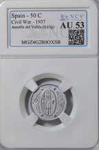 L'Ametlla del Vallés. 50 céntimos sin leyenda. Sin circular. Encapsulada. AU-53