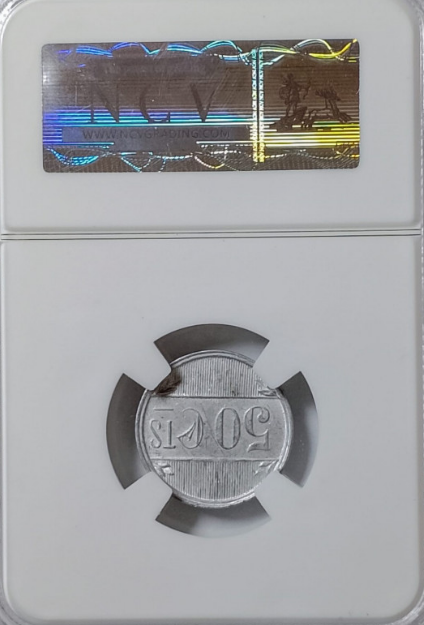 L'Ametlla del Vallés. 50 céntimos sin leyenda. Sin circular. Encapsulada. AU-53