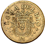 Lora del Río (Sevilla). Bando nacional. 25 céntimos. Muy rara. Bella. Encapsulada.