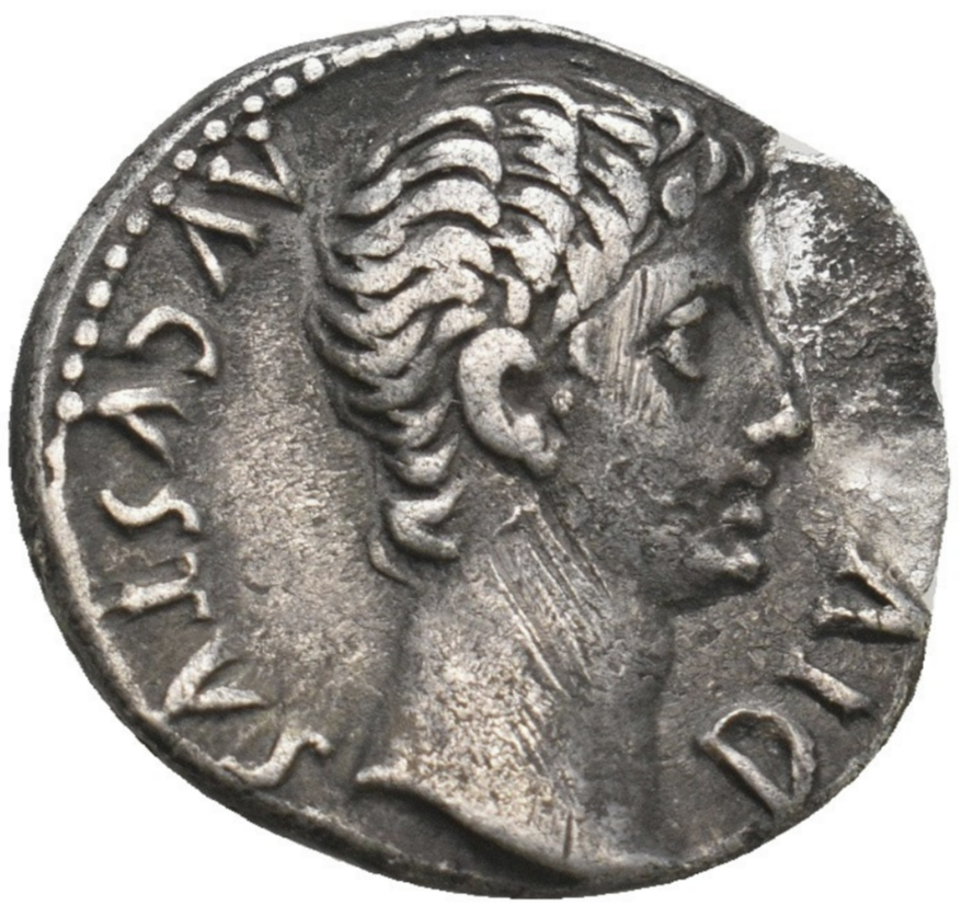 Denario de Augusto (27 aC-14dC). Ceca de Lugdunum. Buen retrato. Fecha 15-13aC