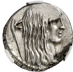 GENS HOSTILIA. Denario. Aprox. 48 a.C. Encapsulada como XF 40. MBC+