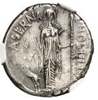 GENS HOSTILIA. Denario. Aprox. 48 a.C. Encapsulada como XF 40. MBC+