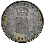 Alfonso XIII (1886-1931). Puerto Rico. 20 centavos. 1895. Escasa así. Encapsulada AU58 (EBC+)