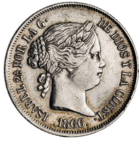 1866. Isabel II. Madrid. 40 céntimos de escudo. MBC