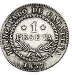 1837. Isabel II. Barcelona. 1 peseta. Bella, atractiva.