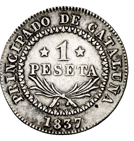 1837. Isabel II. Barcelona. 1 peseta. Bella, atractiva.