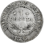 Isabel II (1833-1868). 1 peseta. 1836. Barcelona. PS. Escasa MBC+