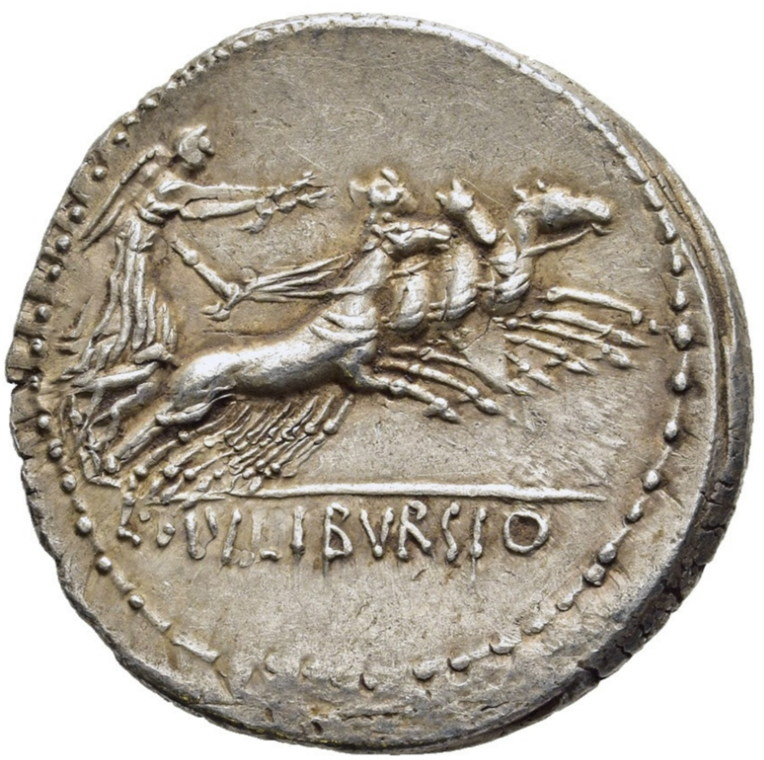 GENS JULIA: L. JULIUS BURSIO. Denario (85 a.C.). Roma