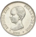 ALFONSO XIII. 5 Pesetas. 1889 (*18-89). M.P.-M. EBC-
