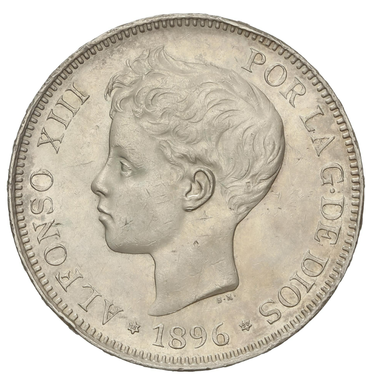 ALFONSO XIII. 5 Pesetas. 1896 (*18-96). P.G.-V.  EBC-