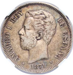 AMADEO DE SABOYA. 5 Pesetas 1874 DEM. VF40