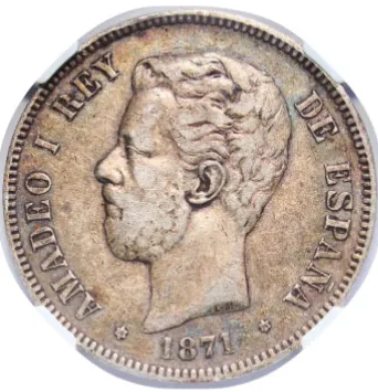AMADEO DE SABOYA. 5 Pesetas 1874 DEM. VF40