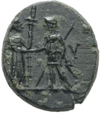 AEOLIS, KYME. Bronce. Siglo II a.C.Interesante cobre con escenas clásicas.