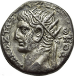 TIBERIO con Divus Augusto (14-37 d.C.).EGIPTO. Alejandría. Tetradracma. Fechada año RY 14 (27/28 d.C.). MBC