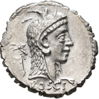 GENS ROSCIA. L. Roscius Fabatus. Denario serrato. Italia central (64 a.C.). EBC