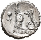 GENS ROSCIA. L. Roscius Fabatus. Denario serrato. Italia central (64 a.C.). EBC