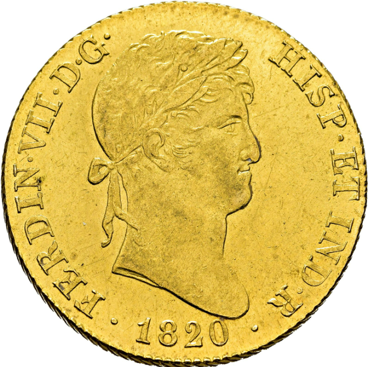 FERNANDO VII. 4 Escudos. Madrid. 1820. Sin Circular-. Brillo original. Escasa.