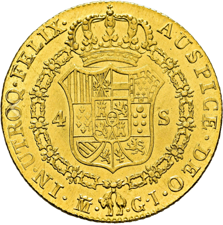 FERNANDO VII. 4 Escudos. Madrid. 1820. Sin Circular-. Brillo original. Escasa.