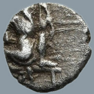 PERSIA. Imperio aqueménida. Cilicia. (siglo IV a.C.). Tetartemorion de plata. Extremadamente Rara.