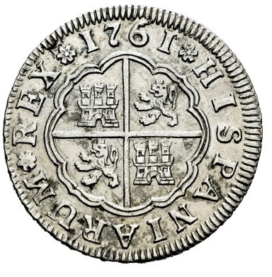 Carlos III (1759-1788). 2 reales. 1761. Sevilla. JV. MBC+