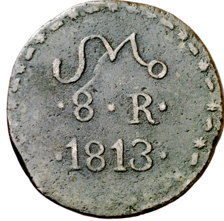 FERNANDO VII. 8 reales. 1813 Tierras Calientes. Escasa. MBC-