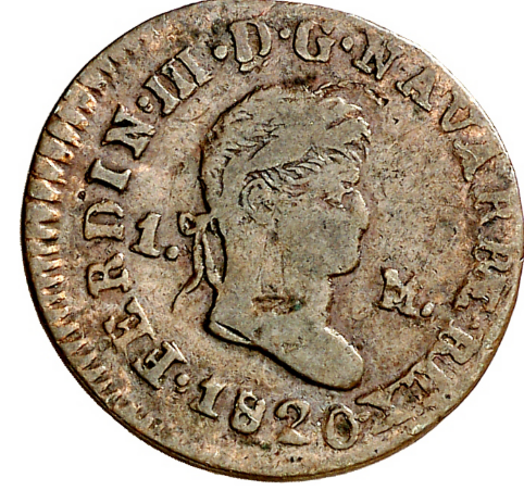 FERNANDO VII. 1 Maravedí. 1820. Pamplona. Escasa. MBC-