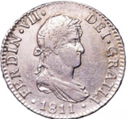 FERNANDO VII (1808 (1813) - 1833). 2 reales. 1811. Cádiz C.I. (C coronada). MBC+
