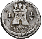 Ferdinand VII (1808-1833). 1/4 real. 1823. Lima. Scarce. MBC