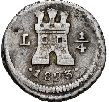 Ferdinand VII (1808-1833). 1/4 real. 1823. Lima. Scarce. MBC