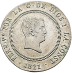 FERNANDO VII. 10 reales. Madrid. 1821. SR. Restos de brillo original. EBC-/MBC+