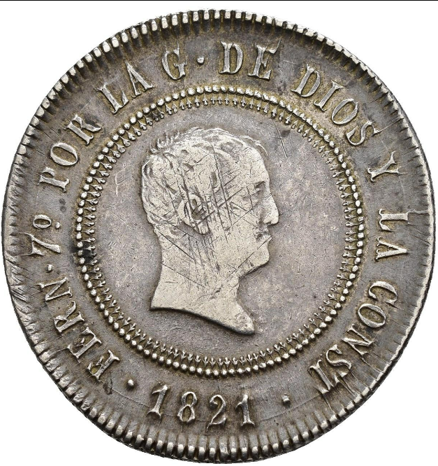 FERNANDO VII. 10 reales. 1821. Bilbao. UG. MBC/MBC+