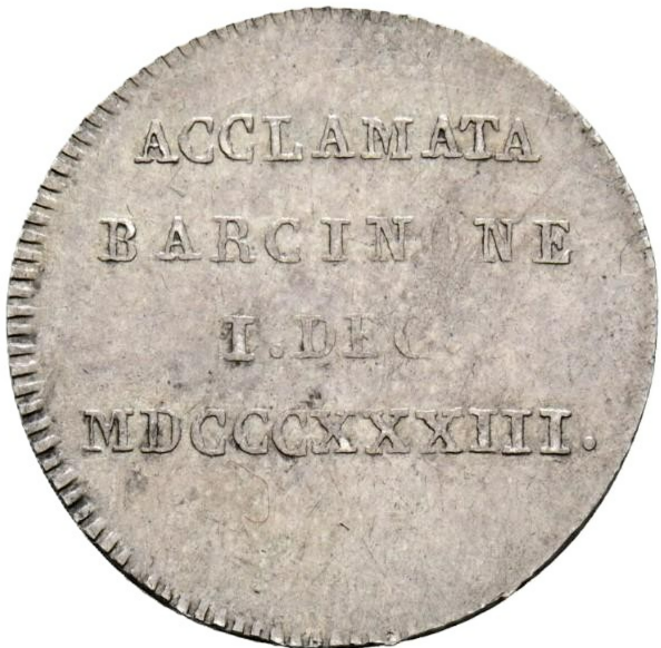 ISABEL II (1833-1868). Proclamación en Barcelona. 1833 . Módulo de 1 Real. MBC+.