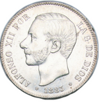 ALFONSO XII. 5 PESETAS. MS M 1883 (*18-83). SC- Brillo original.