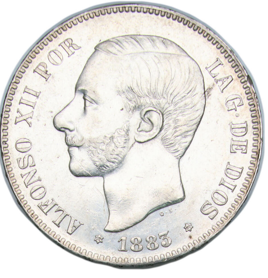 ALFONSO XII. 5 PESETAS. MS M 1883 (*18-83). SC- Brillo original.